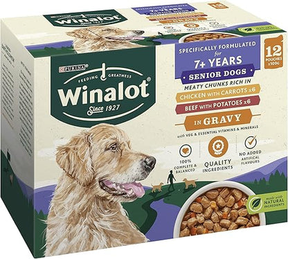 Winalot Senior Mixed in Gravy Wet Dog Food Pouches 12x100g, Pack of 4