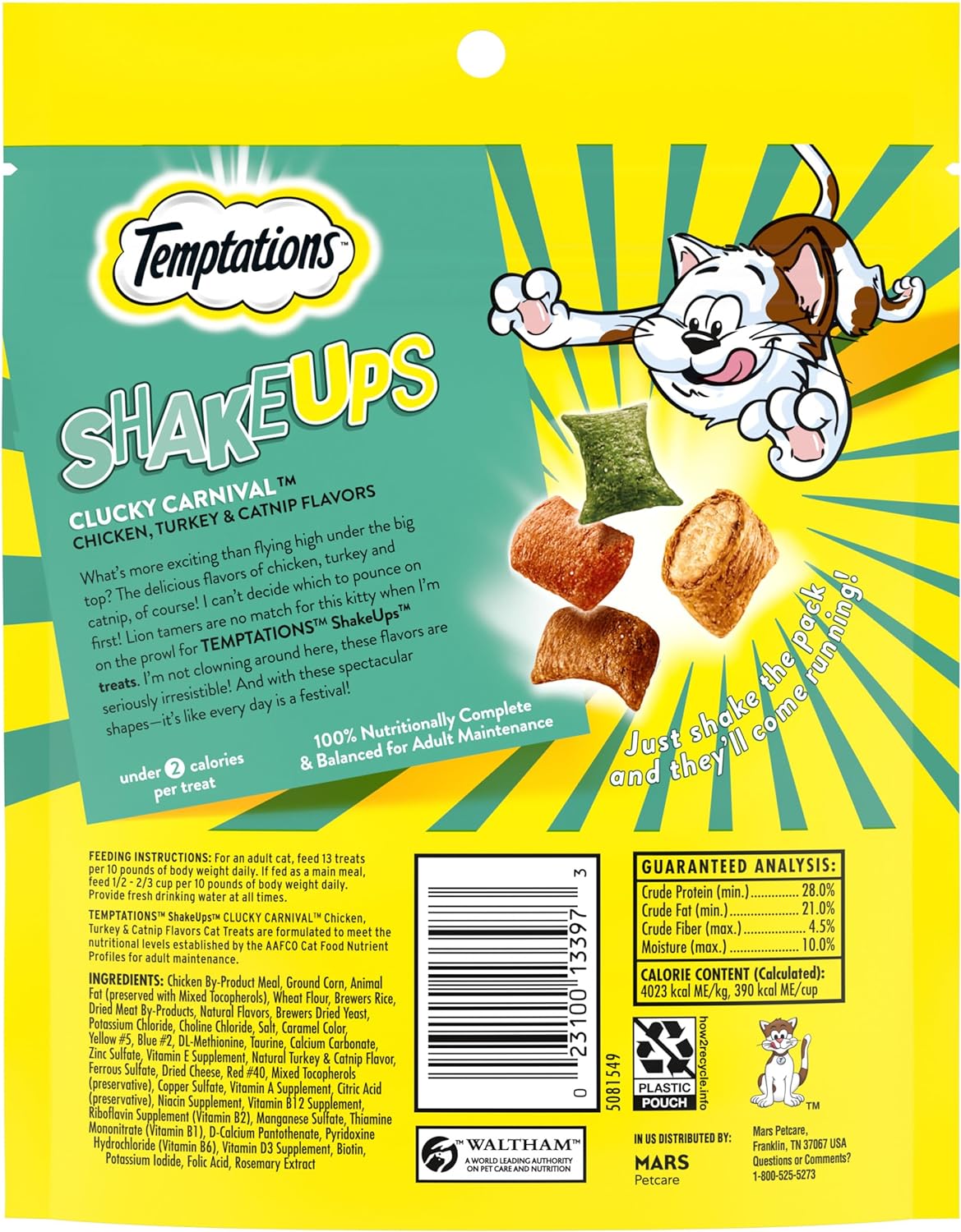 TEMPTATIONS ShakeUps Crunchy and Soft Cat Treats, CLUCKY CARNIVAL, Multiple Sizes