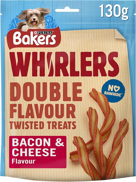 Bakers Whirlers Dog Treat Bacon and Cheese 130g, Pack of 6