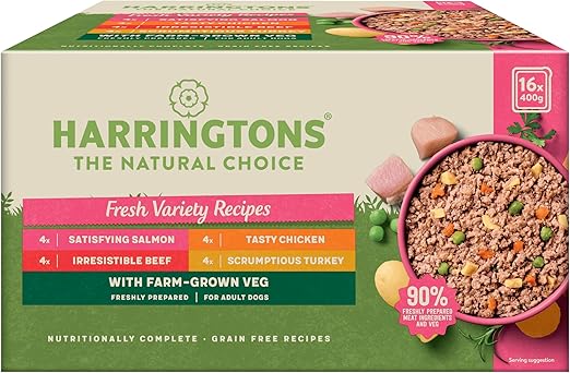 Harringtons Complete Wet Tray Grain Free Hypoallergenic Adult Dog Food Classics Variety Pack 16x400g - Chicken, Lamb, Beef & Duck - Made with All Natural Ingredients