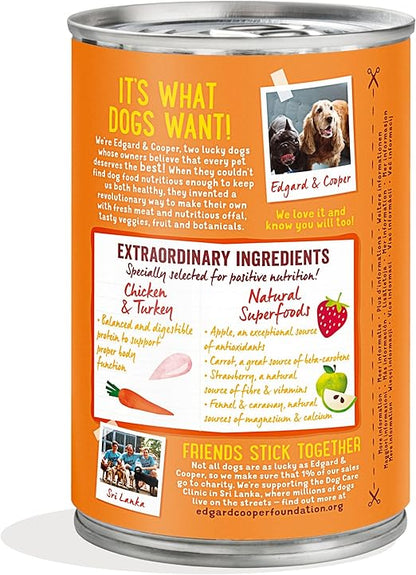 Edgard Cooper Adult Wet Dog Food Tins - Chicken and Turkey - (6 x 400g tin), Grain & Gluten Free, Natural ingedients & fresh meat, full of essential amino acids for healthy insides