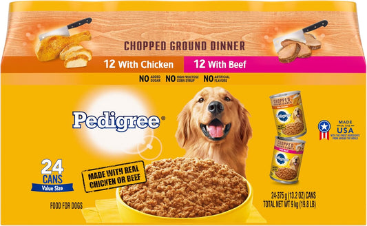 PEDIGREE CHOPPED GROUND DINNER Adult Canned Soft Wet Dog Food Variety Pack, with Chicken and Beef, 13.2 oz. Cans 24 Pack