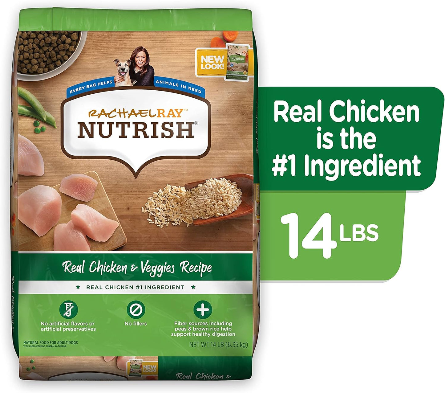 Rachael Ray Nutrish Premium Natural Dry Dog Food, Real Chicken & Veggies Recipe, 14 Pounds