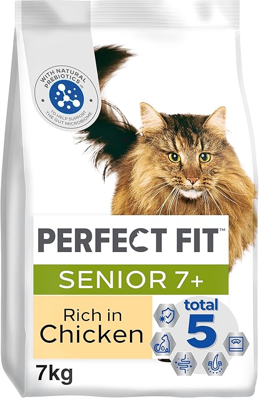 Perfect Fit Senior 7+ Complete Dry Cat Food for Senior Cats Aged 7+ Years, Rich in Chicken, 1 Bag (7 kg)