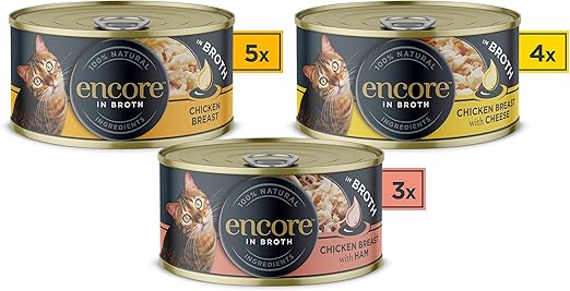 Encore 100% Natural Wet Cat Food, Multipack Chicken Selection in Broth (Pack of 12 x 70g Tins)