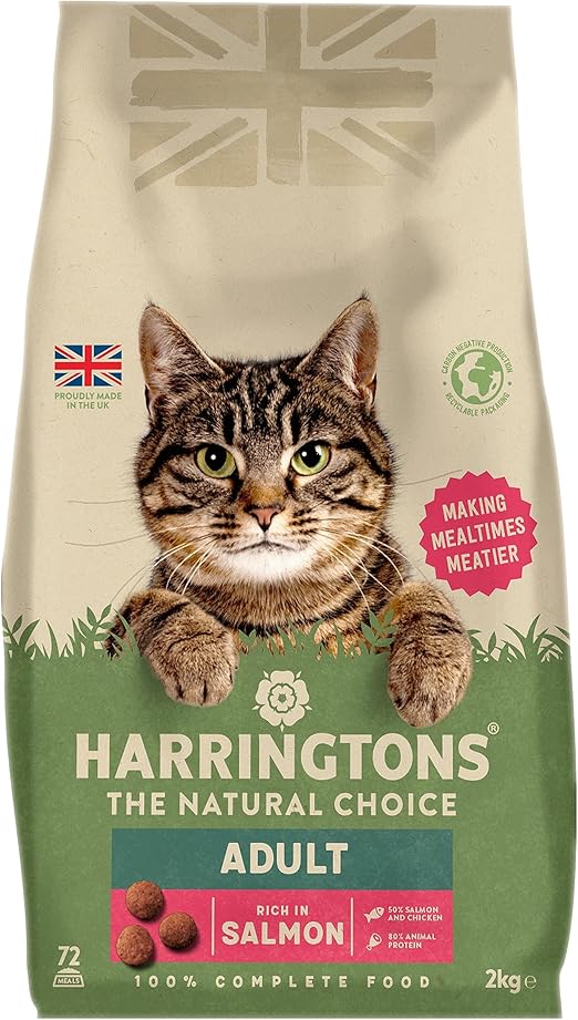 Harringtons Complete Dry Adult Cat Food Salmon 2kg (Pack of 4) - Tasty Natural Goodness