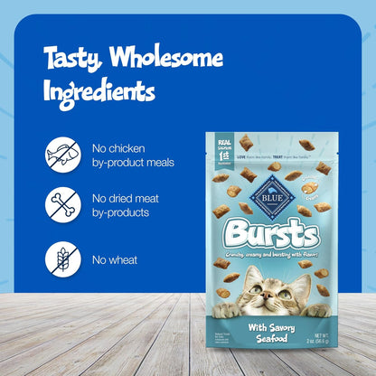 Blue Buffalo Bursts Crunchy & Creamy Cat Treats, Great for Training, Savory Seafood, 5-oz. Bag