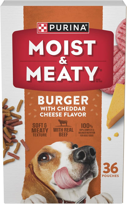 Purina Moist and Meaty Burger With Cheddar Cheese Flavor Dry Soft Dog Food Pouches - 36 ct. Pouch