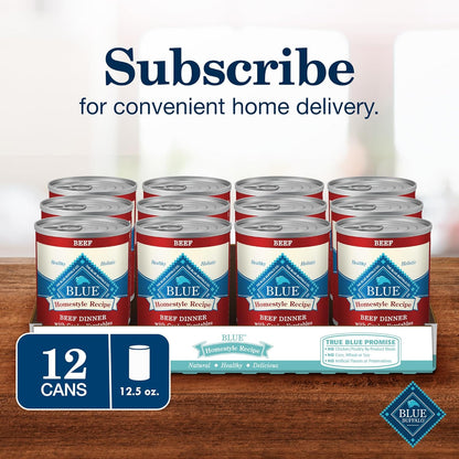 Blue Buffalo Homestyle Recipe Adult Wet Dog Food, Made with Natural Ingredients, Beef Dinner With Garden Vegetables, 12.5-oz. Cans (Pack of 12)