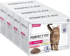 Perfect Fit 1+ Adult Mixed Selection in Sauce 48 Pouches, Complete Premium Wet Cat Food, Pack of 4 (12 x 85 g)