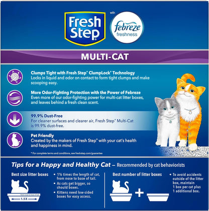 Fresh Step Clumping Cat Litter Multi-Cat Extra Strength Formula With Febreze Freshness, Multi Cat Litter With Ammonia Block Technology, 14 lb. Box