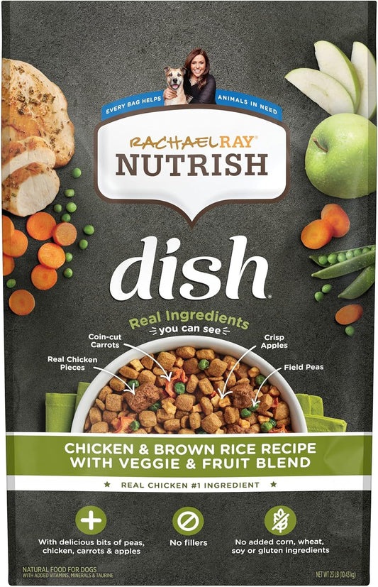 Nutrish Rachael Ray Dish Premium Natural Dry Dog Food with Added Vitamins, Minerals & Taurine, Chicken & Brown Rice Recipe with Veggies & Fruit, 23 Pound Bag