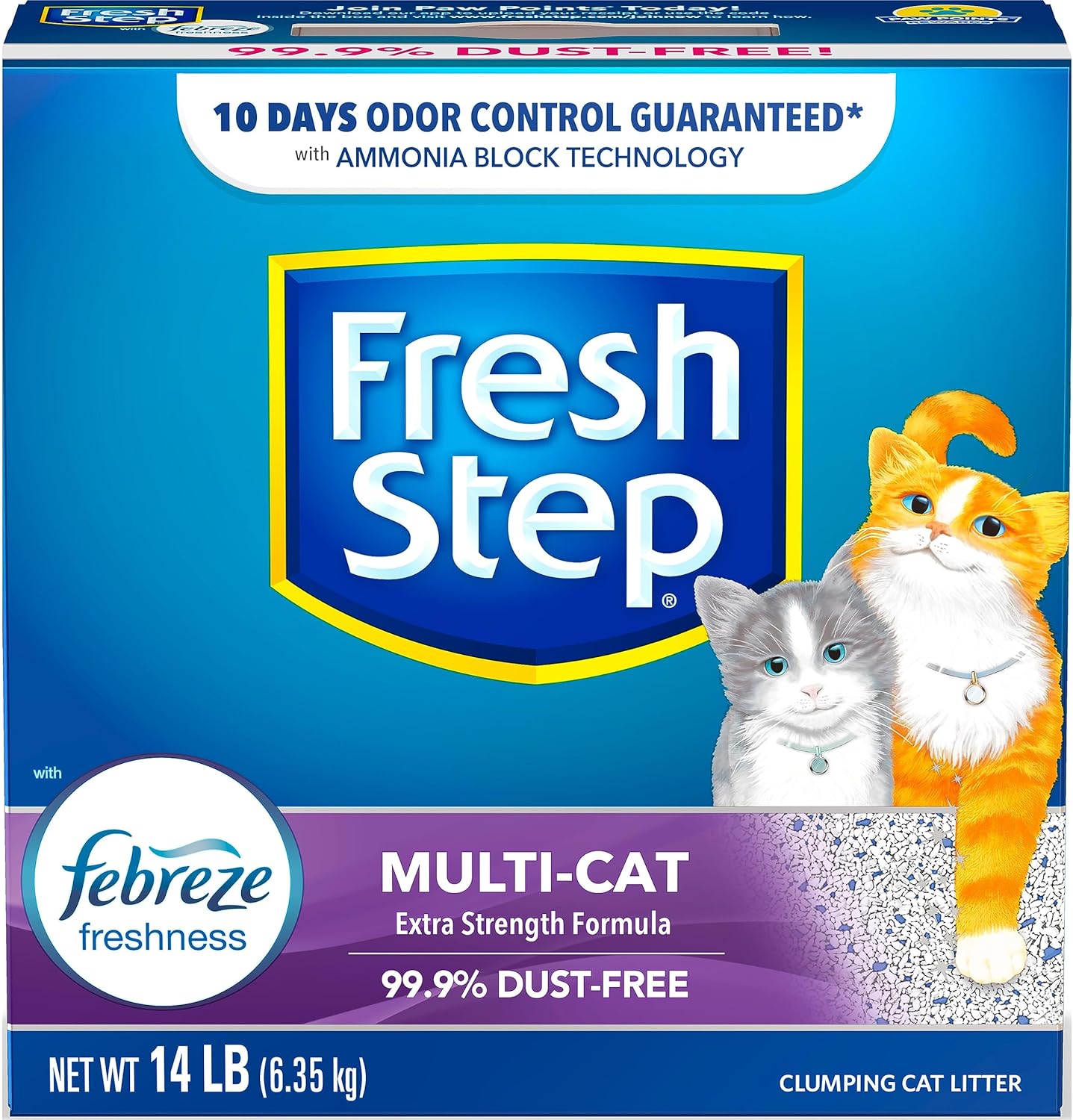 Fresh Step Clumping Cat Litter Multi-Cat Extra Strength Formula With Febreze Freshness, Multi Cat Litter With Ammonia Block Technology, 14 lb. Box