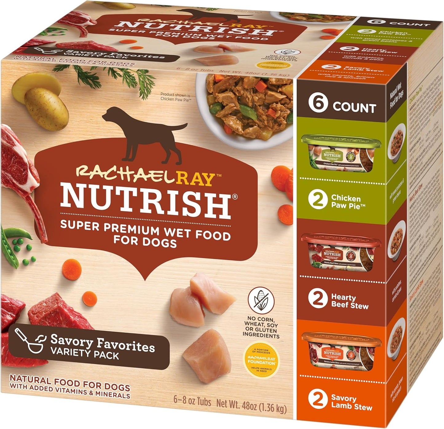 Nutrish Rachael Ray Premium Natural Wet Dog Food with Added Vitamins & Minerals, Savory Favorites Variety Pack, 8 Ounce Tub (Pack of 6)