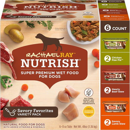 Nutrish Rachael Ray Premium Natural Wet Dog Food with Added Vitamins & Minerals, Savory Favorites Variety Pack, 8 Ounce Tub (Pack of 6)